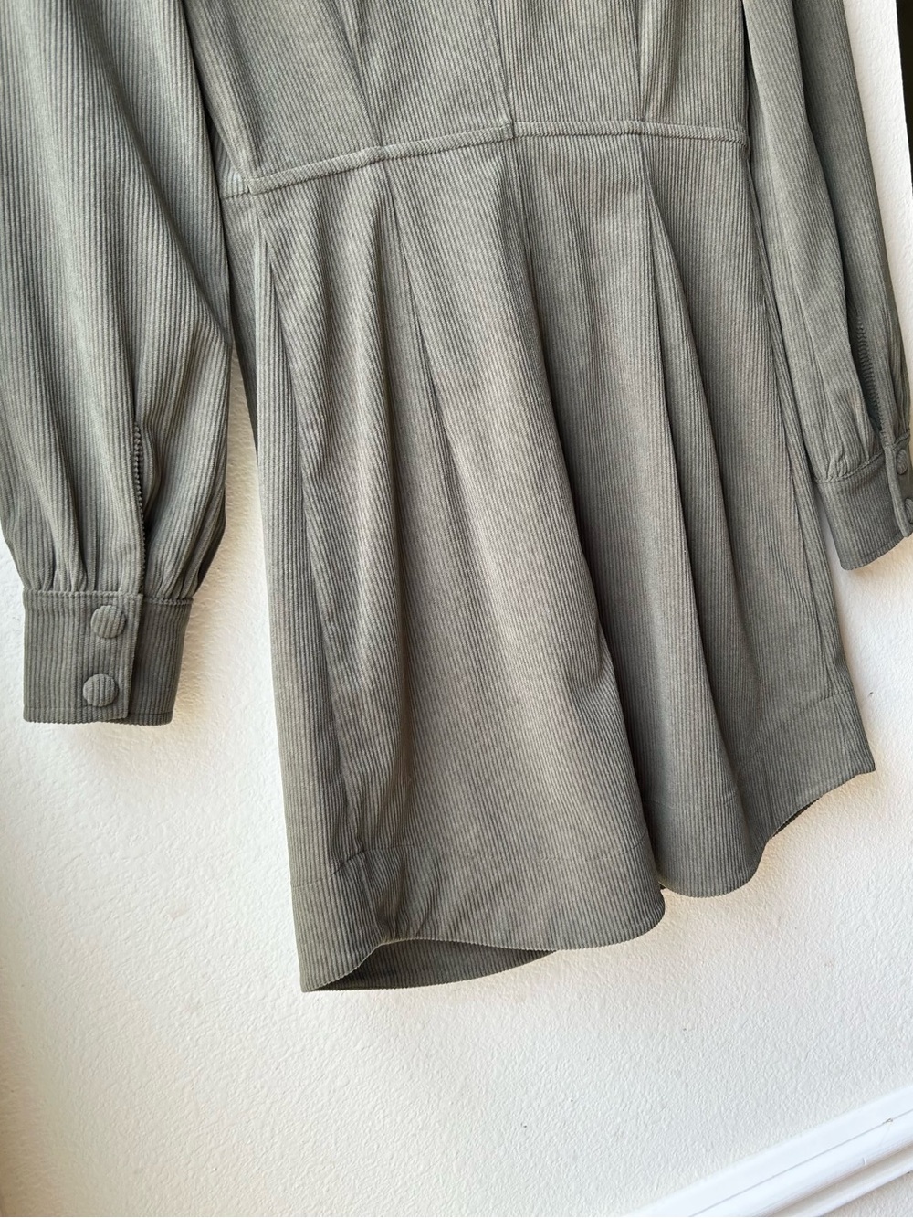 Avec Les Filles Olive Green Mini Dress Button Front Collared Puff Sleeve Sz XS - Picture 10 of 13